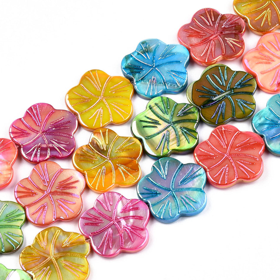 Multicolor Shell Flower Bead Strand, 19mm