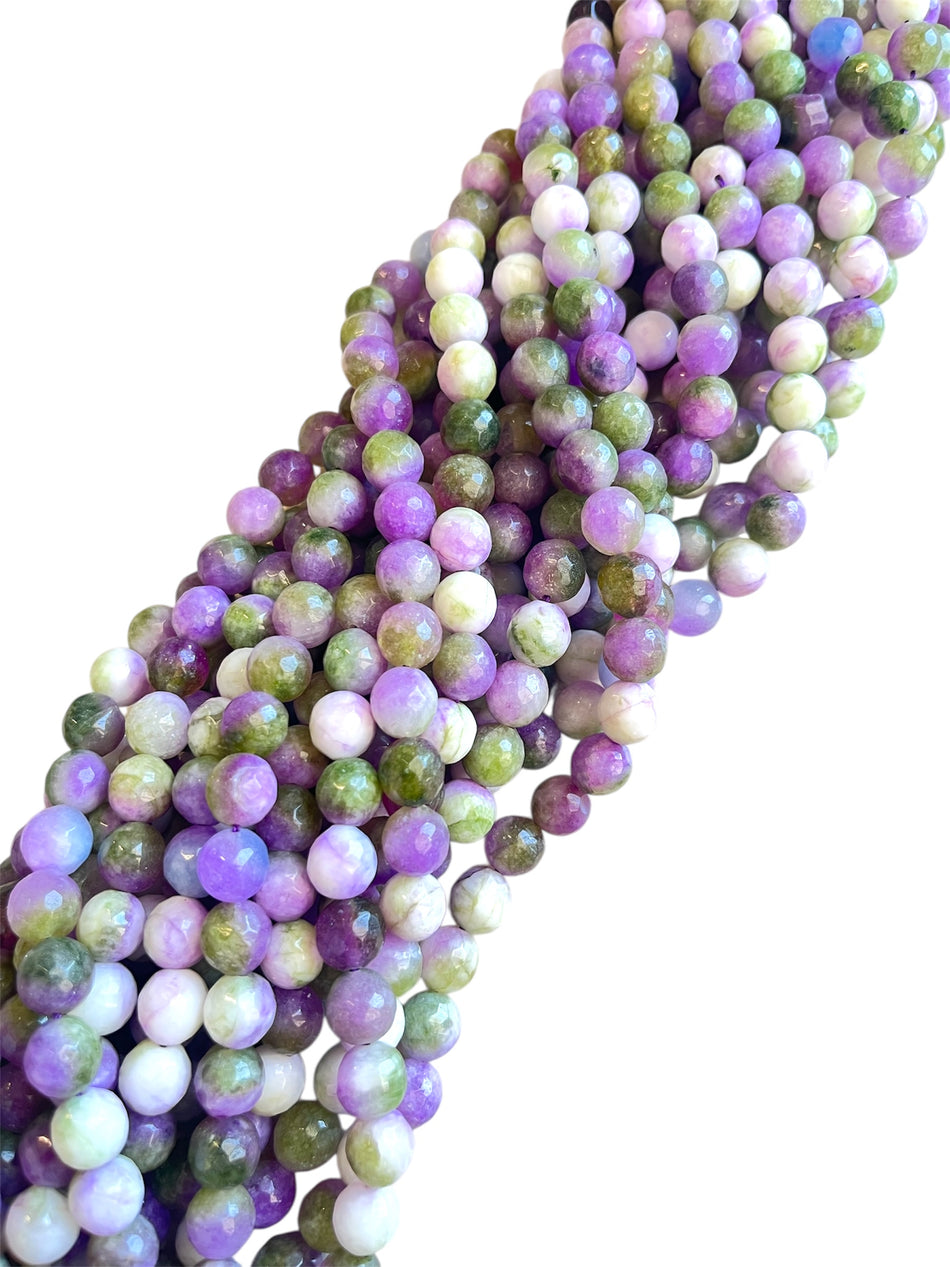 Faceted Multicolor Round Bead Jade Strand, 10mm