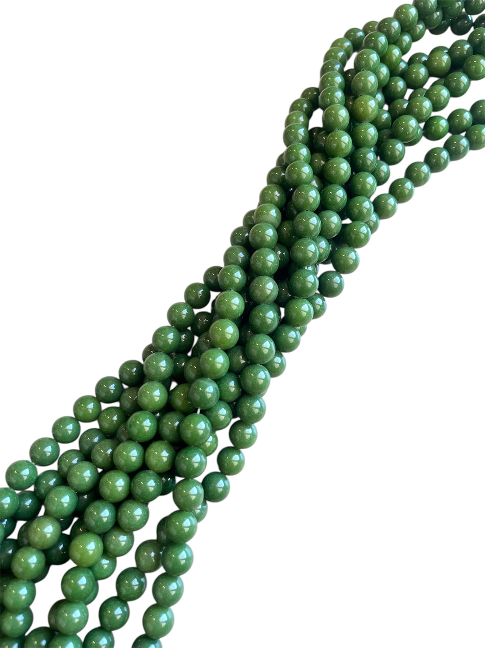 Green Round Bead Jade Strand, 10mm