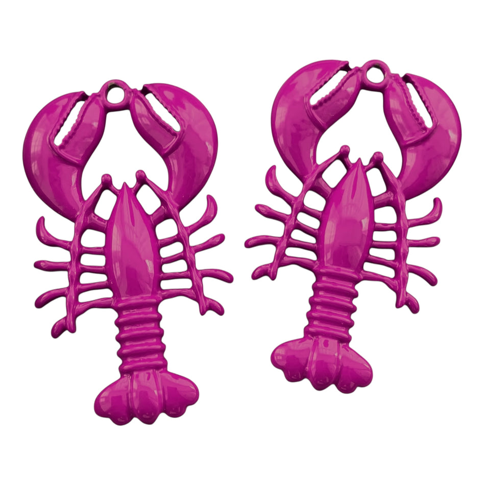 Magenta Enameled Lobster Pendant 50mm, 1pc