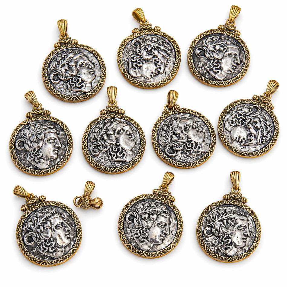 Two-Tone Antique Coin Pendant 37mm, 1pc