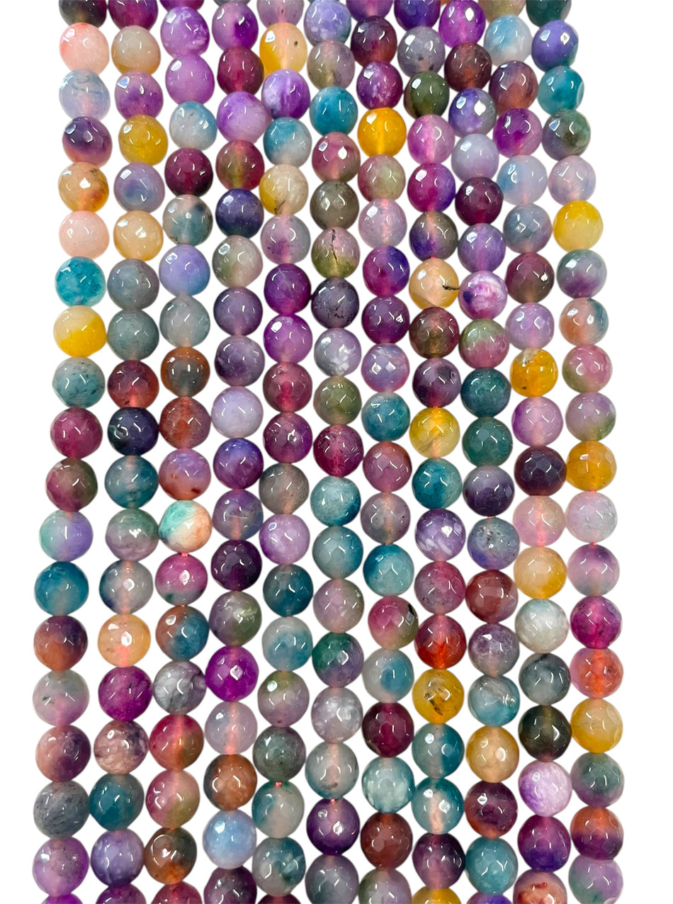 Faceted Multicolor Round Jade Strand, 10mm