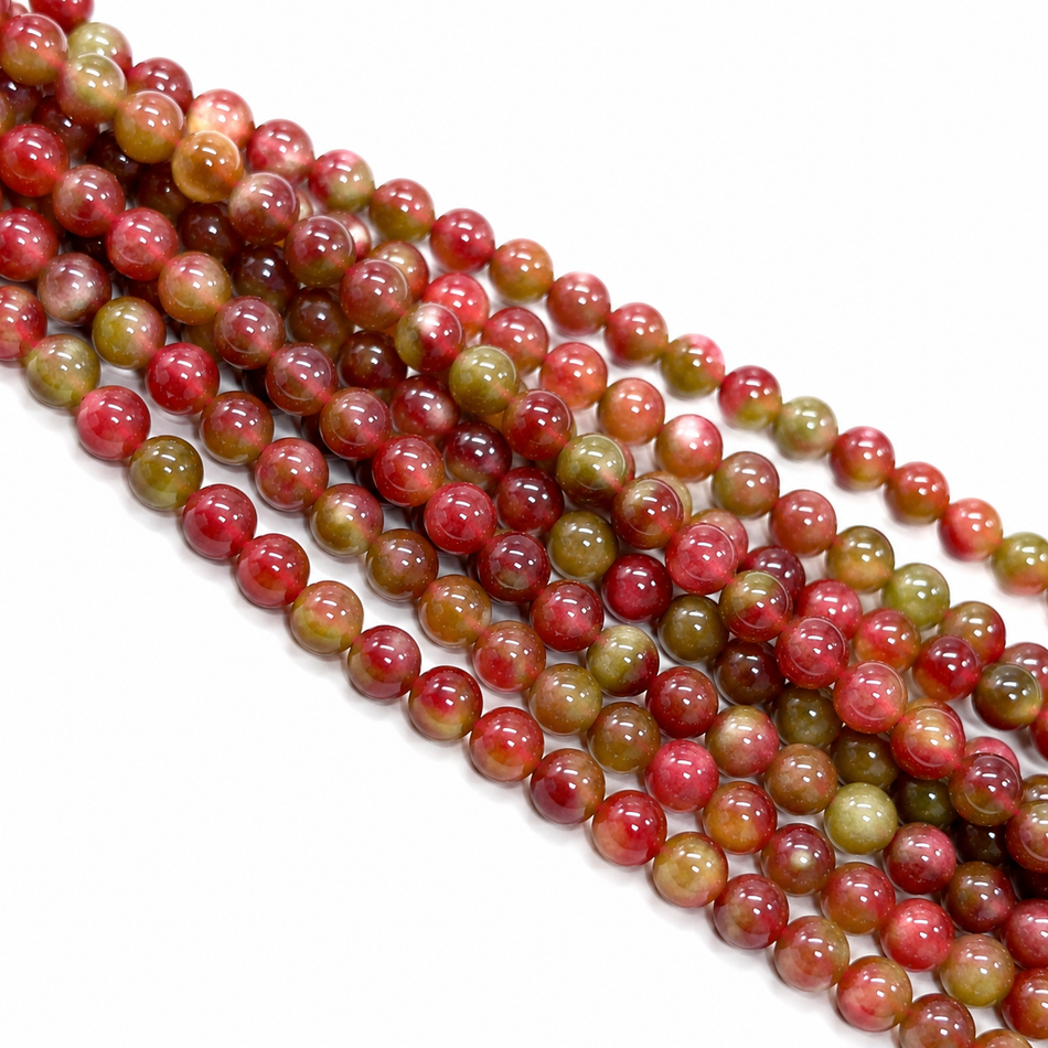 Magenta and Green Round Bead Jade Strand