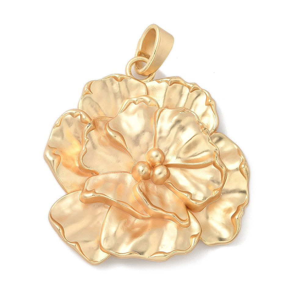 Matte Gold Flower Pendant 64mm, 1pc