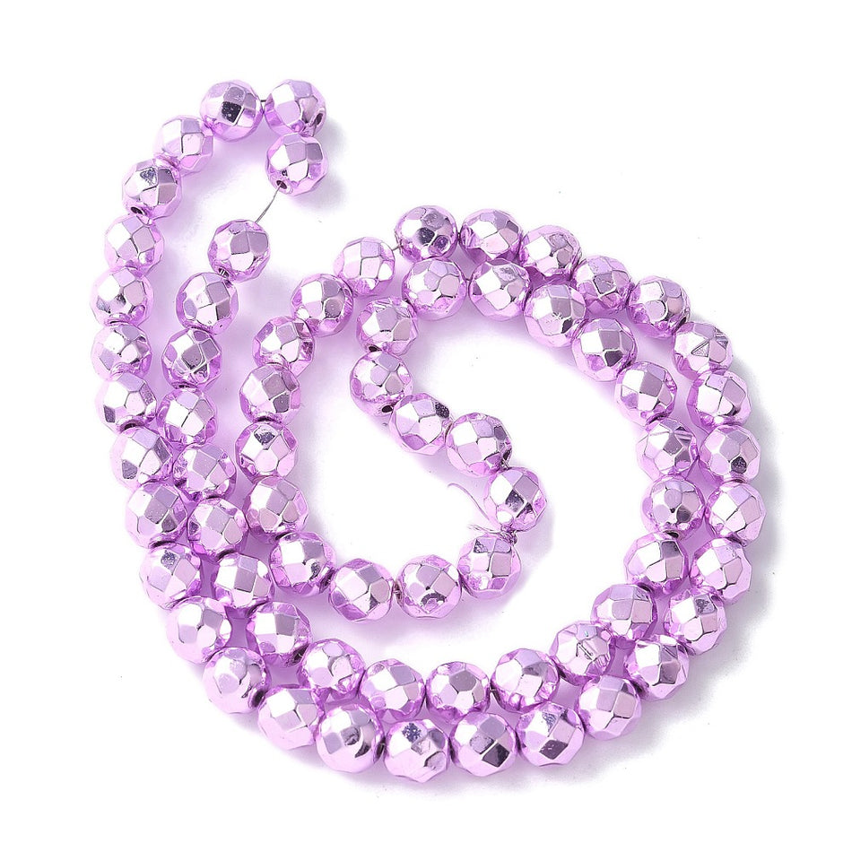 Faceted Round Hematite Bead Strand, 6mm