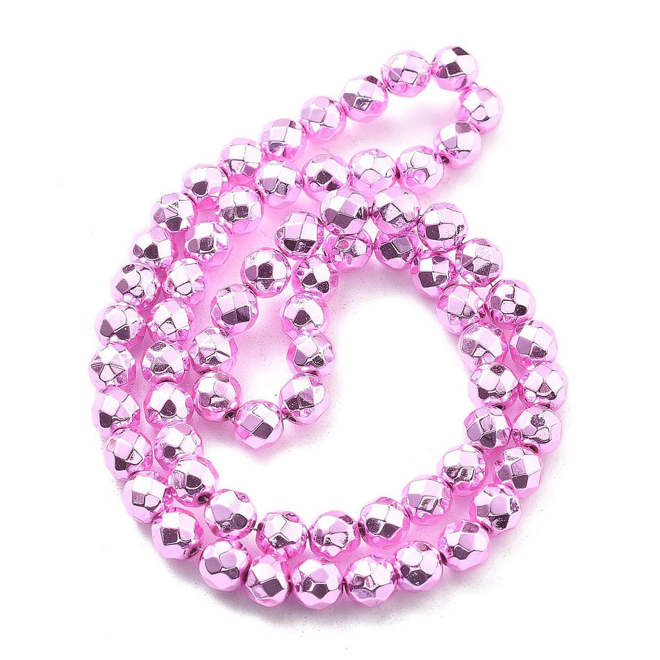 Faceted Round Hematite Bead Strand, 6mm