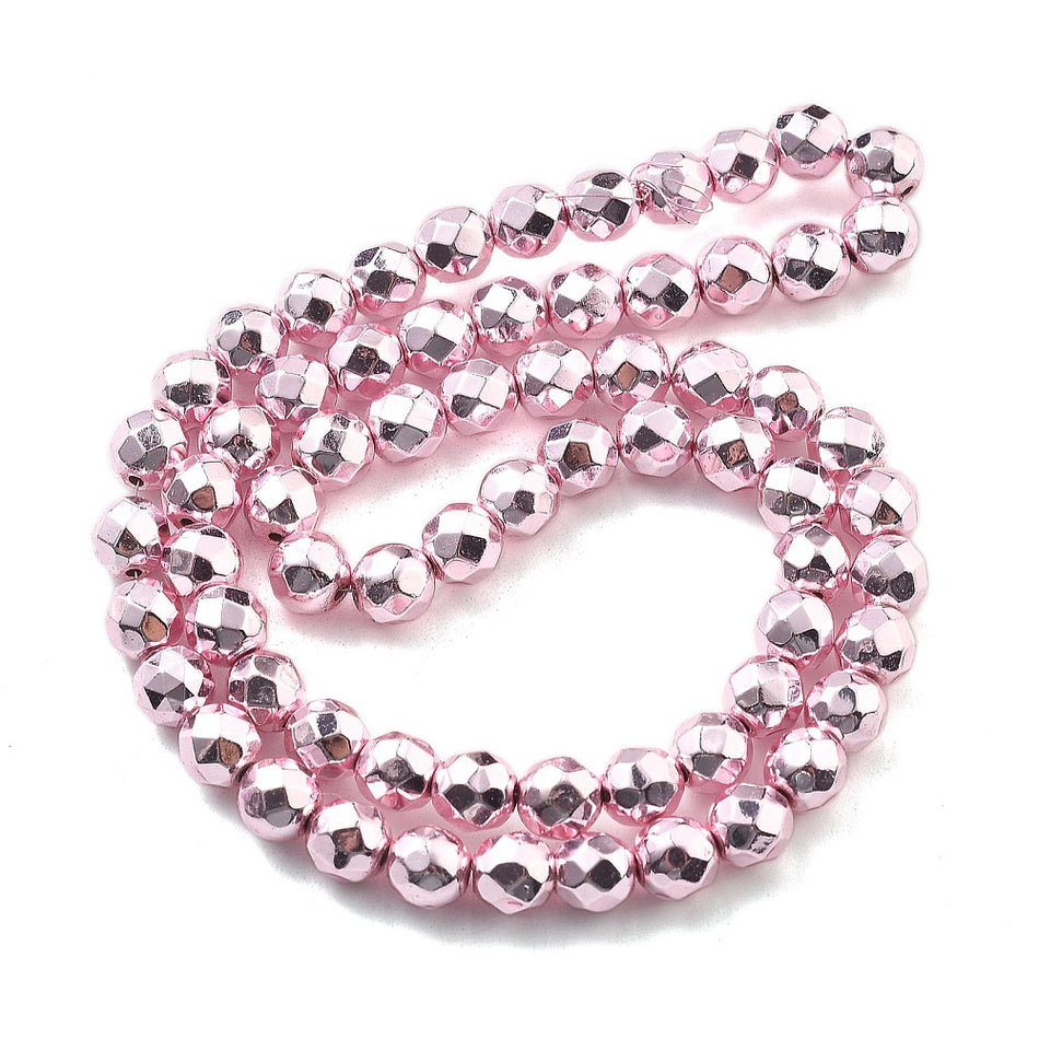 Faceted Round Hematite Bead Strand, 6mm