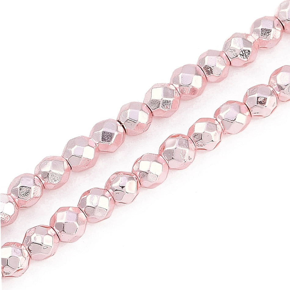 Faceted Round Hematite Bead Strand, 4mm