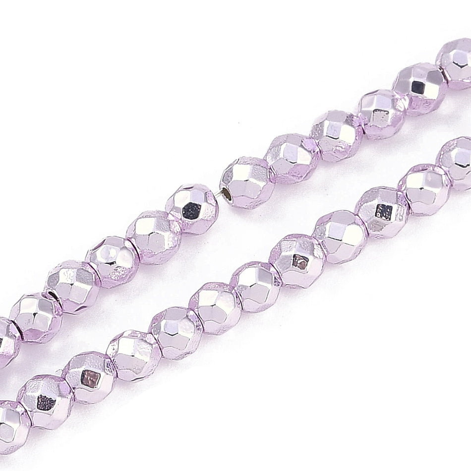 Faceted Round Hematite Bead Strand, 4mm