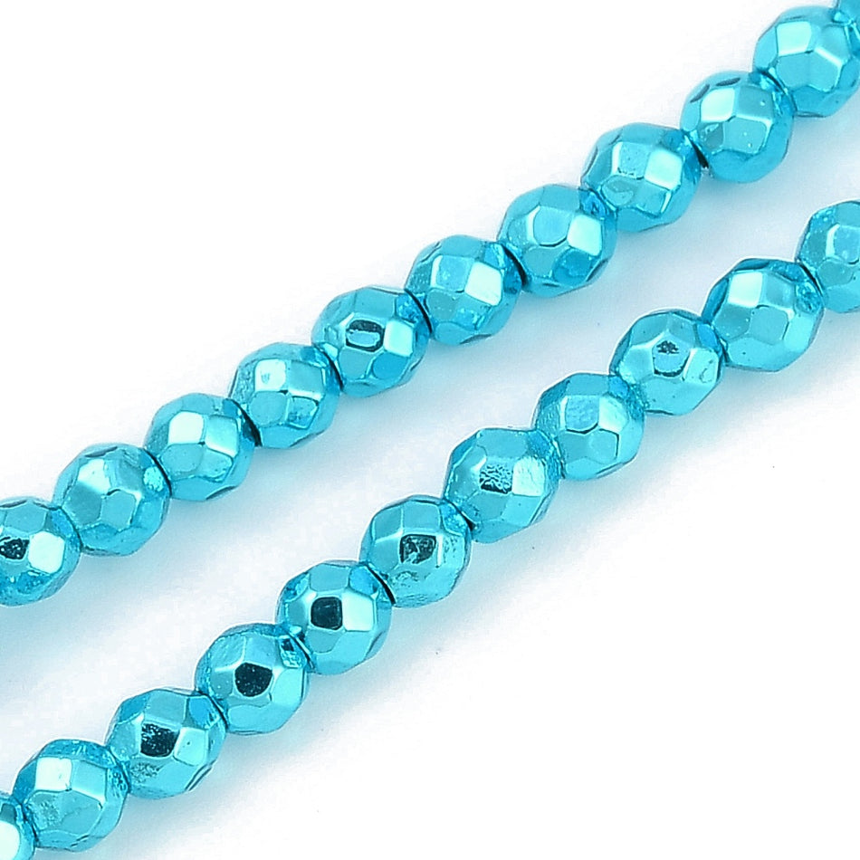 Faceted Round Hematite Bead Strand, 4mm