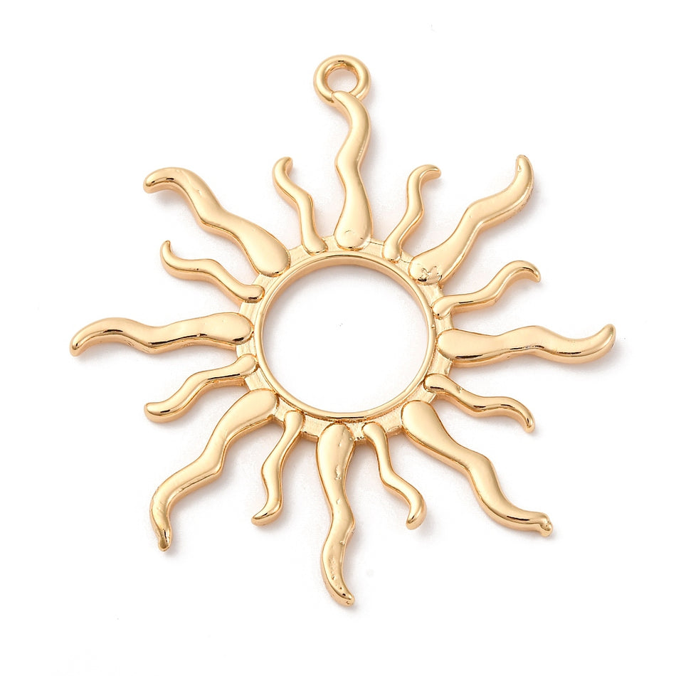 18k Gold Plated Sun Pendant 51mm, 1pc