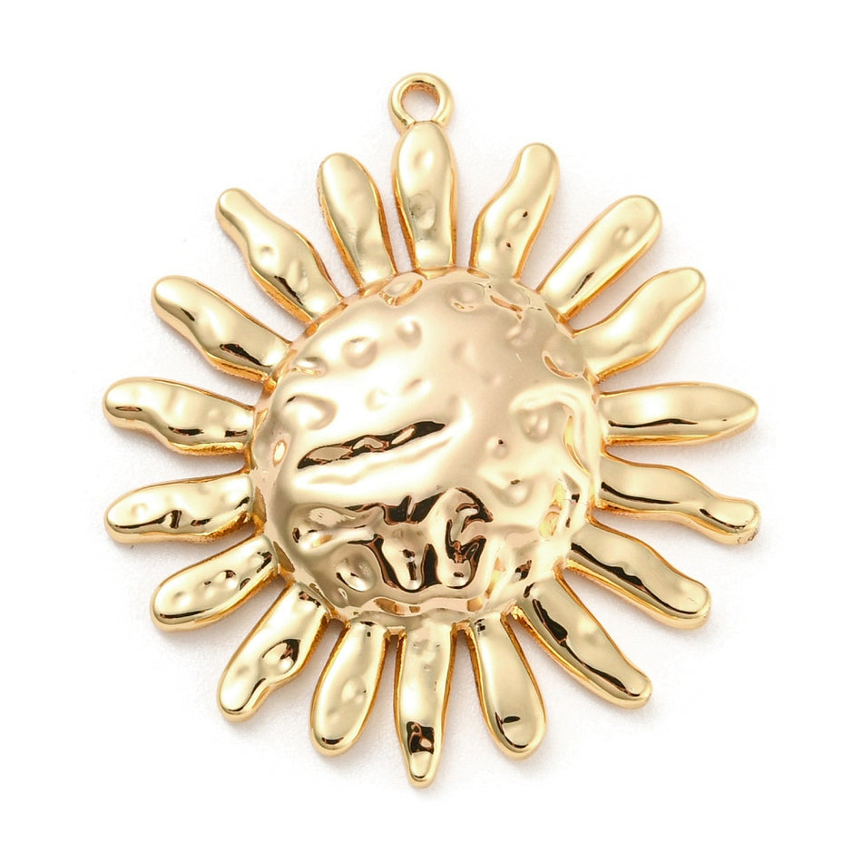 18k Gold Plated Sun Pendant 31mm, 2pcs