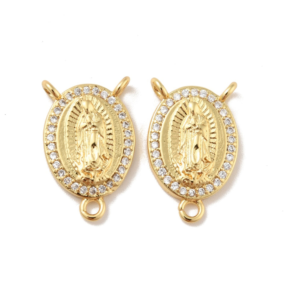 Oval Guadalupe Virgin Rosary Connector with Zirconia 18mm, 2pcs