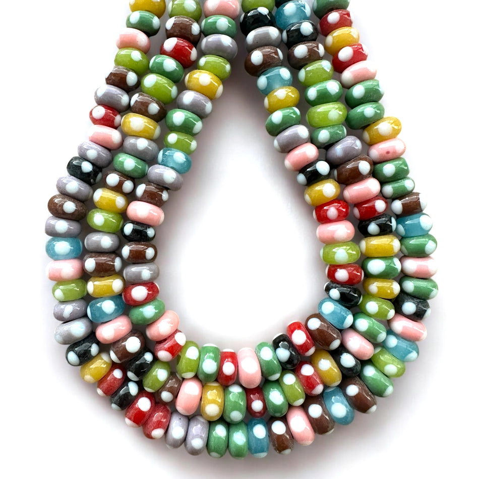 Multicolor Polka Dot Lampwork Rondelle Strand, 10mm
