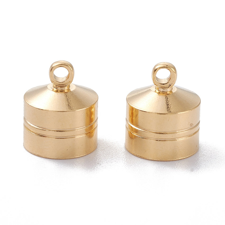 24k Gold Plated End Cord Caps 10mm Hole 14mm, 2pcs