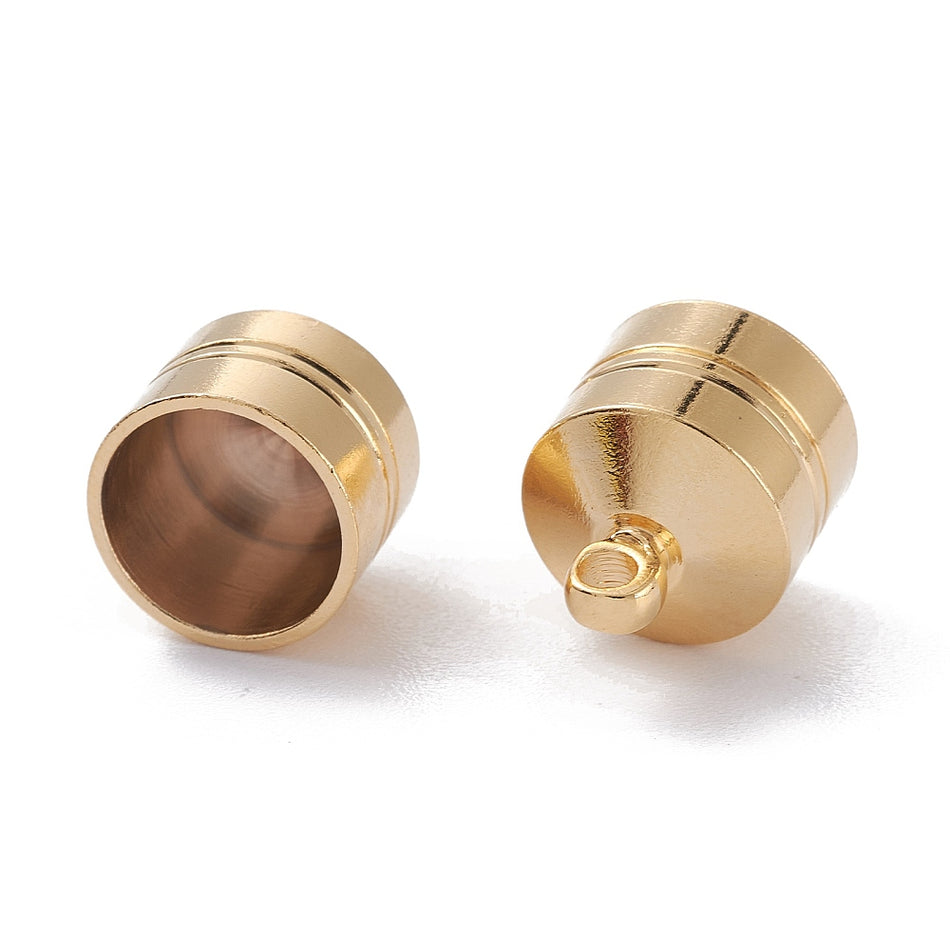 24k Gold Plated End Cord Caps 10mm Hole 14mm, 2pcs