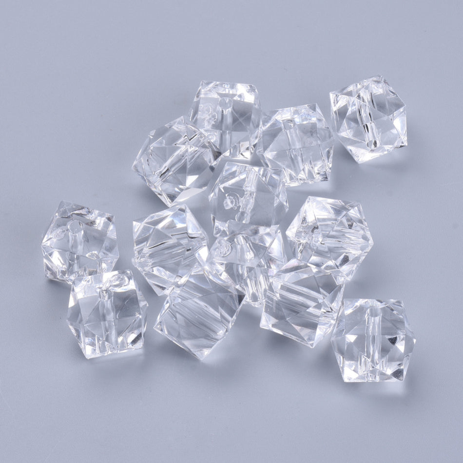 Faceted Clear Cube Acrylic Bead 20mm, 10pcs