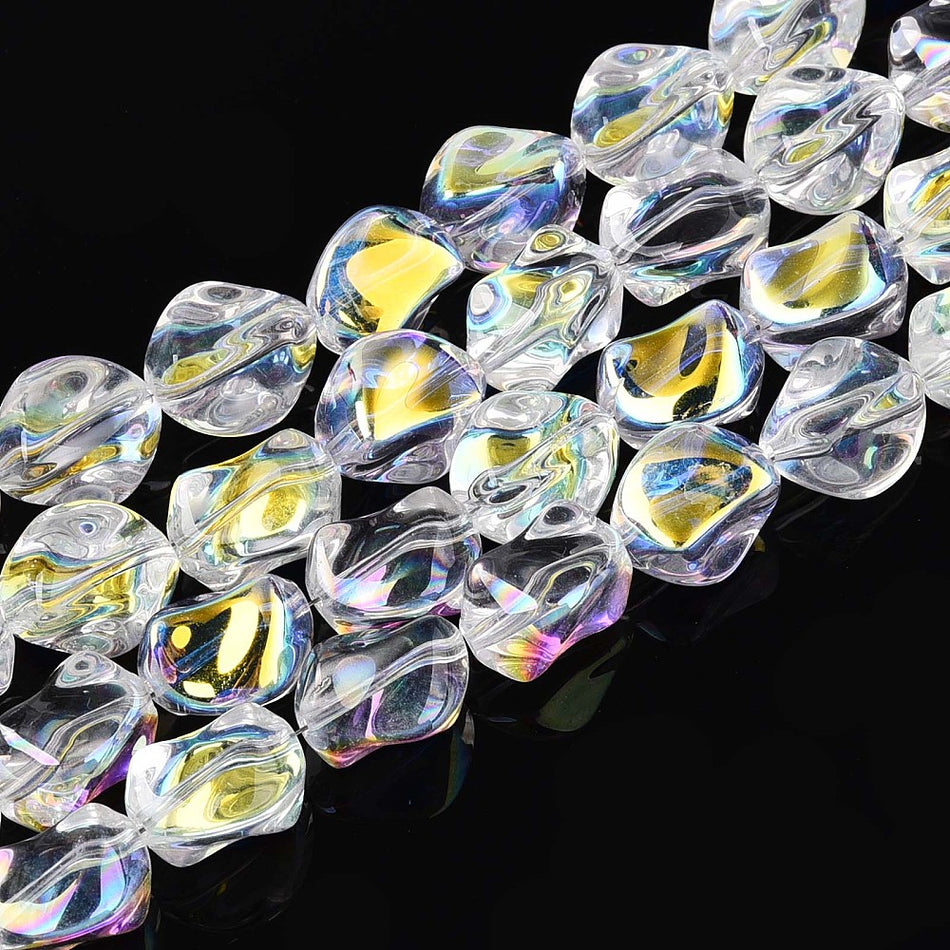 Electroplate Nugget Crystal Bead Strand, 11mm