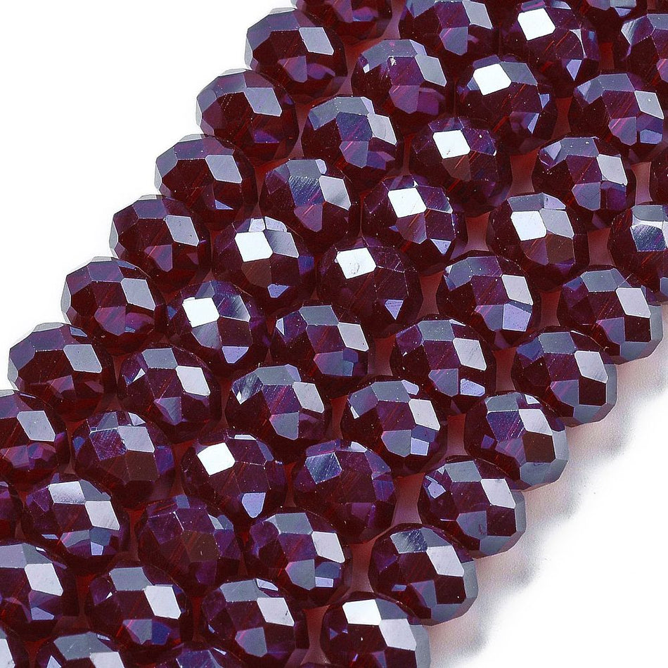 Burgundy Faceted Rondelle Crystal Bead Strand, 10mm