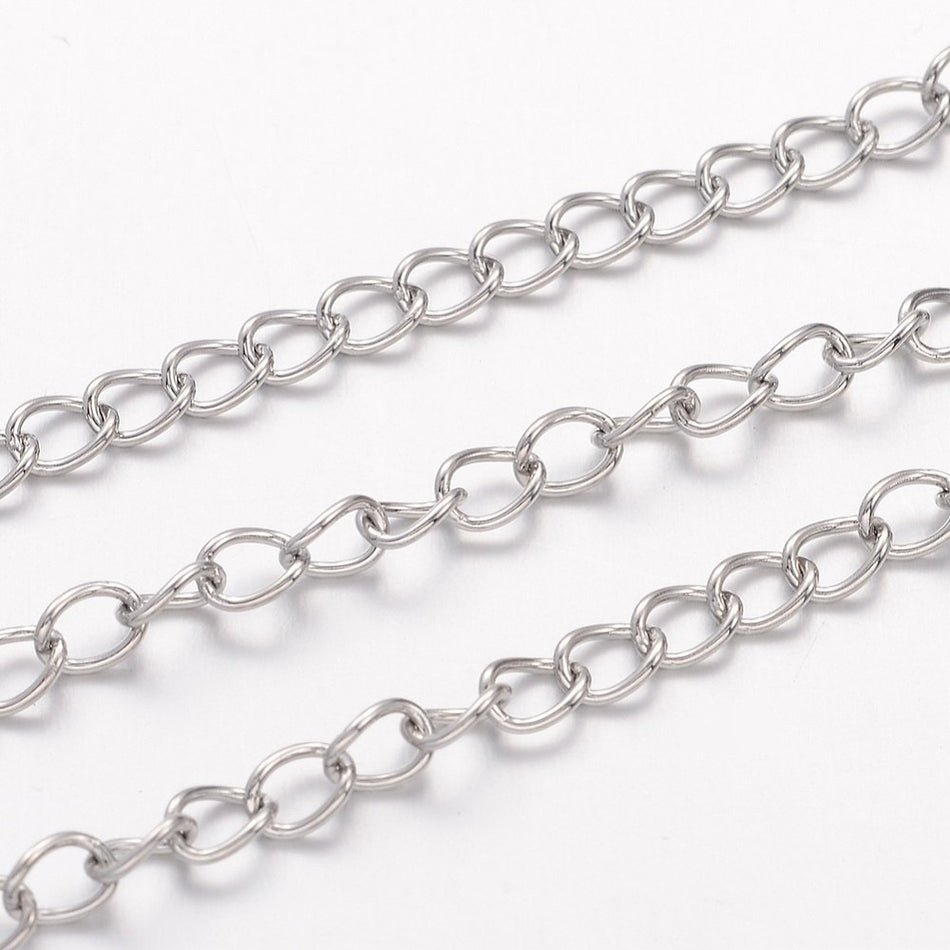 Stainless Steel Twisted Silver Chain 33ft, 1 roll