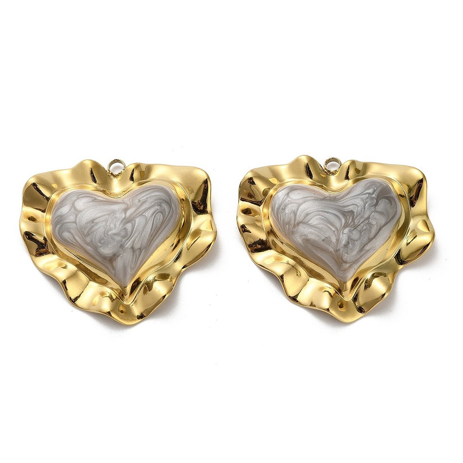 18k Gold-Plated Wavy Heart Pendant 30mm, 1pc