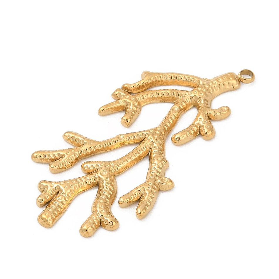 Stainless Steel Gold Branch Pendant, 1pc