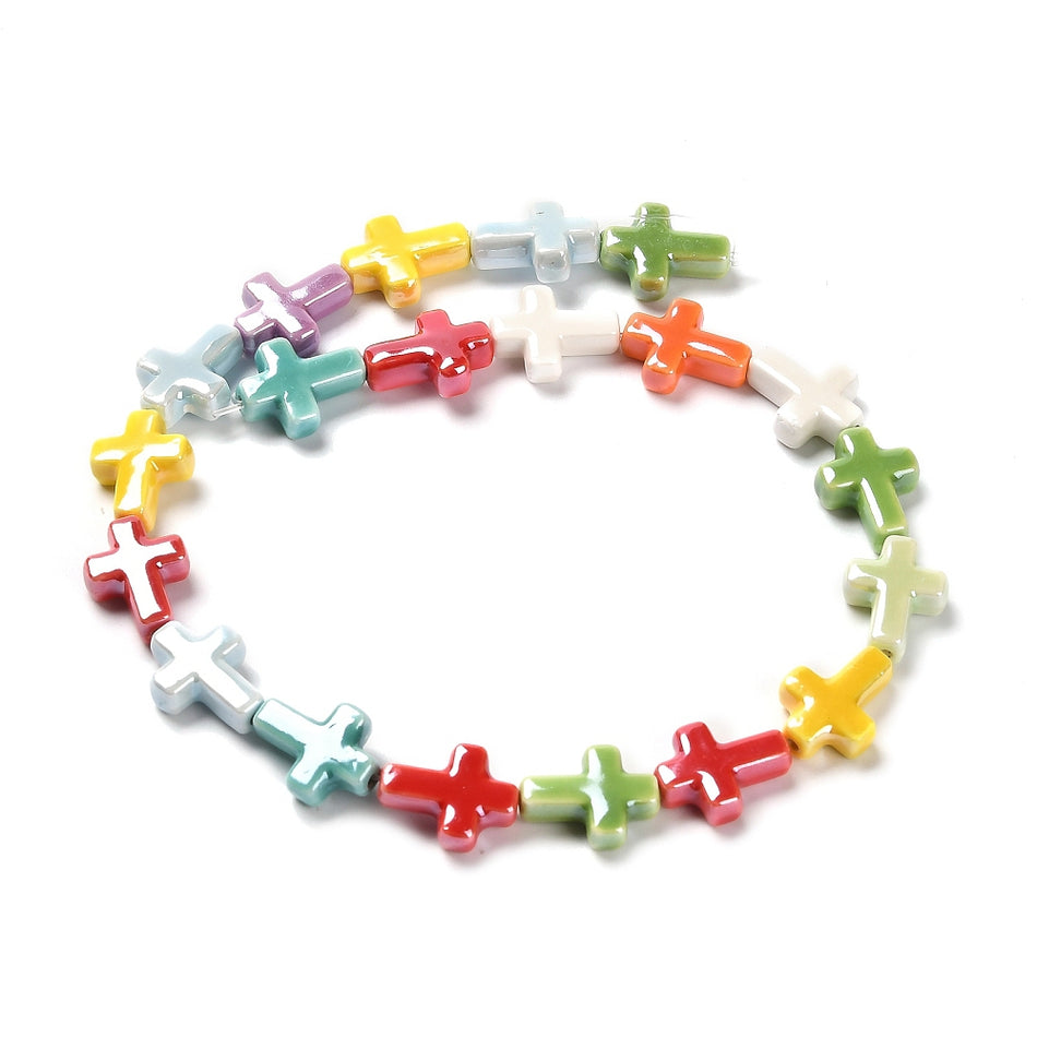 Multicolor Porcelain Cross Strand, 16mm