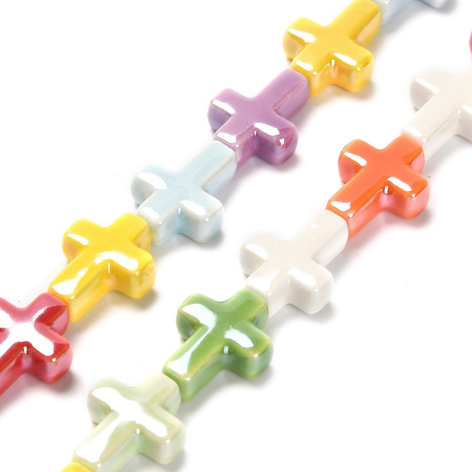 Multicolor Porcelain Cross Strand, 16mm