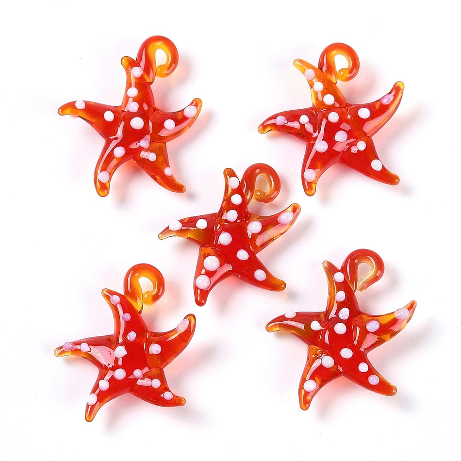 Transparent Star Fish Lampwork Pendant 28mm, 1pc