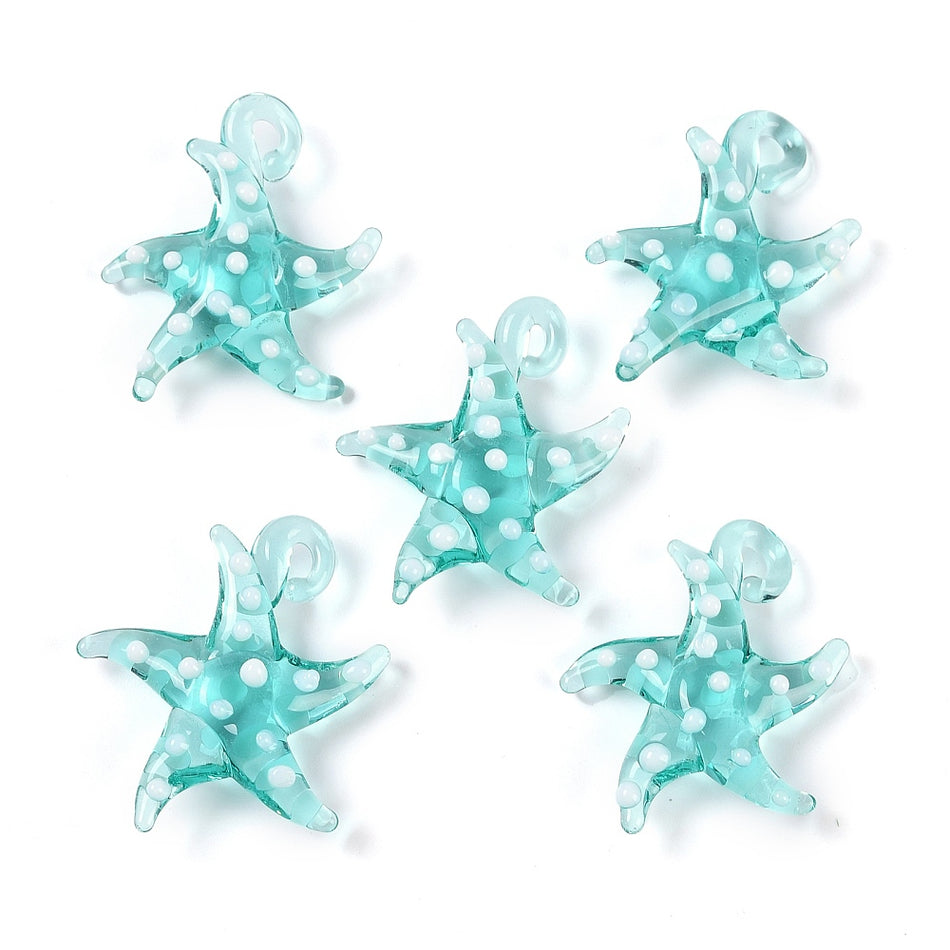 Transparent Star Fish Lampwork Pendant 28mm, 1pc
