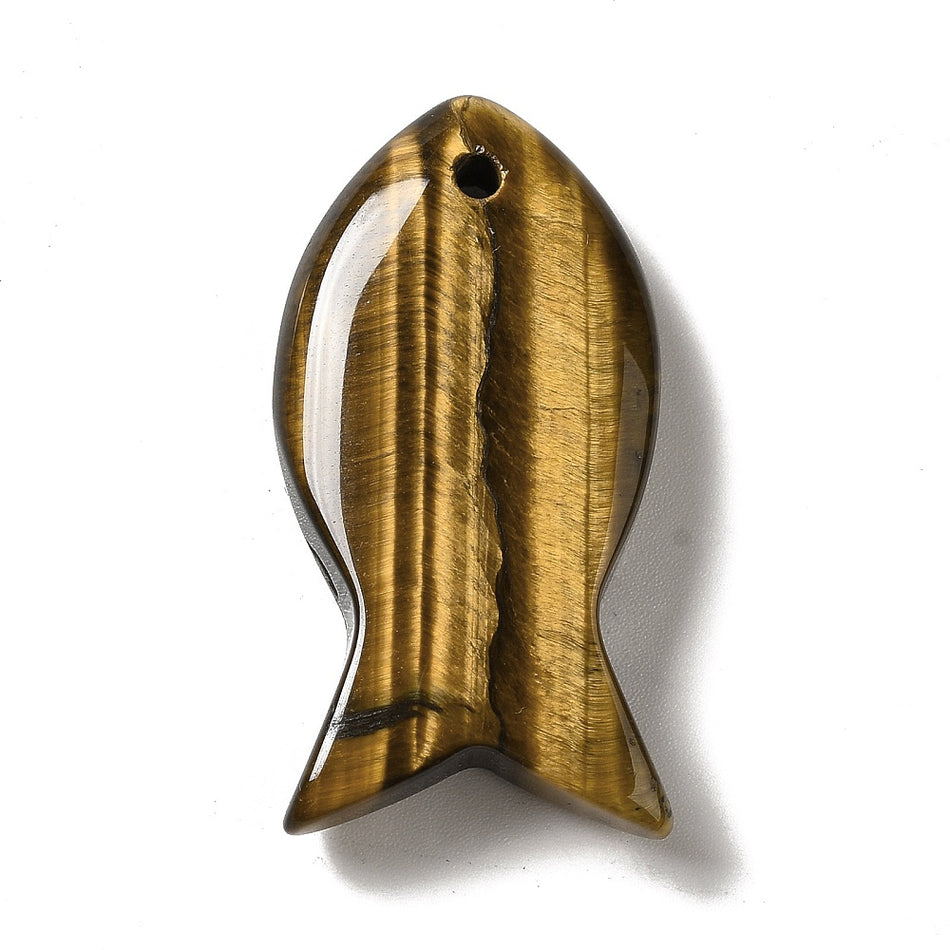 Natural Stone Pendants, Fish Charms, Size: about 0.79 inch(20mm) wide, 1.54 inch(39mm) long, 0.28~0.30 inch(7~7.5mm) thick, hole: 0.09 inch(2.3mm). 1pc