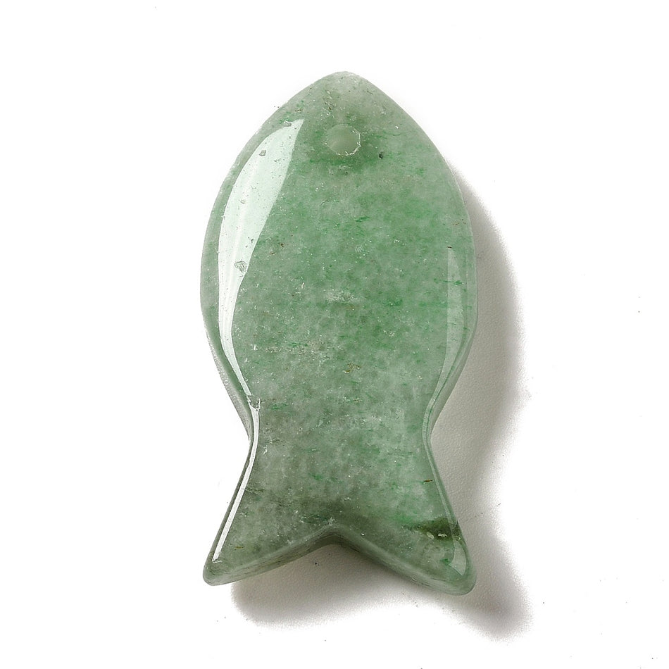 Natural Stone Pendants, Fish Charms, Size: about 0.79 inch(20mm) wide, 1.54 inch(39mm) long, 0.28~0.30 inch(7~7.5mm) thick, hole: 0.09 inch(2.3mm). 1pc