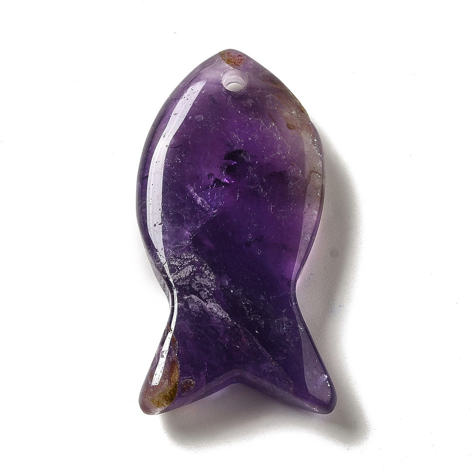 Natural Stone Pendants, Fish Charms, Size: about 0.79 inch(20mm) wide, 1.54 inch(39mm) long, 0.28~0.30 inch(7~7.5mm) thick, hole: 0.09 inch(2.3mm). 1pc