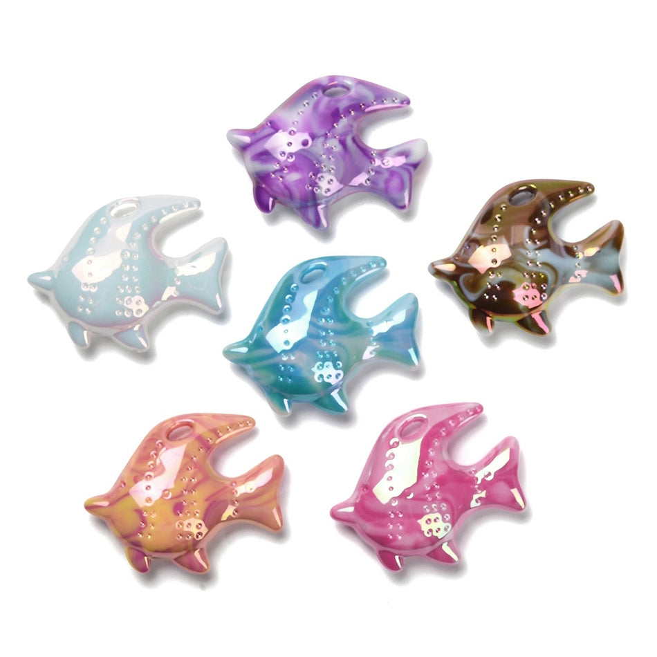 Mixed Color Acrylic Beads, Iridescent, FishSize: about 38mm long, 47mm wide, 13mm thick, hole: 2.5x6.5mm. Package of 2pcs