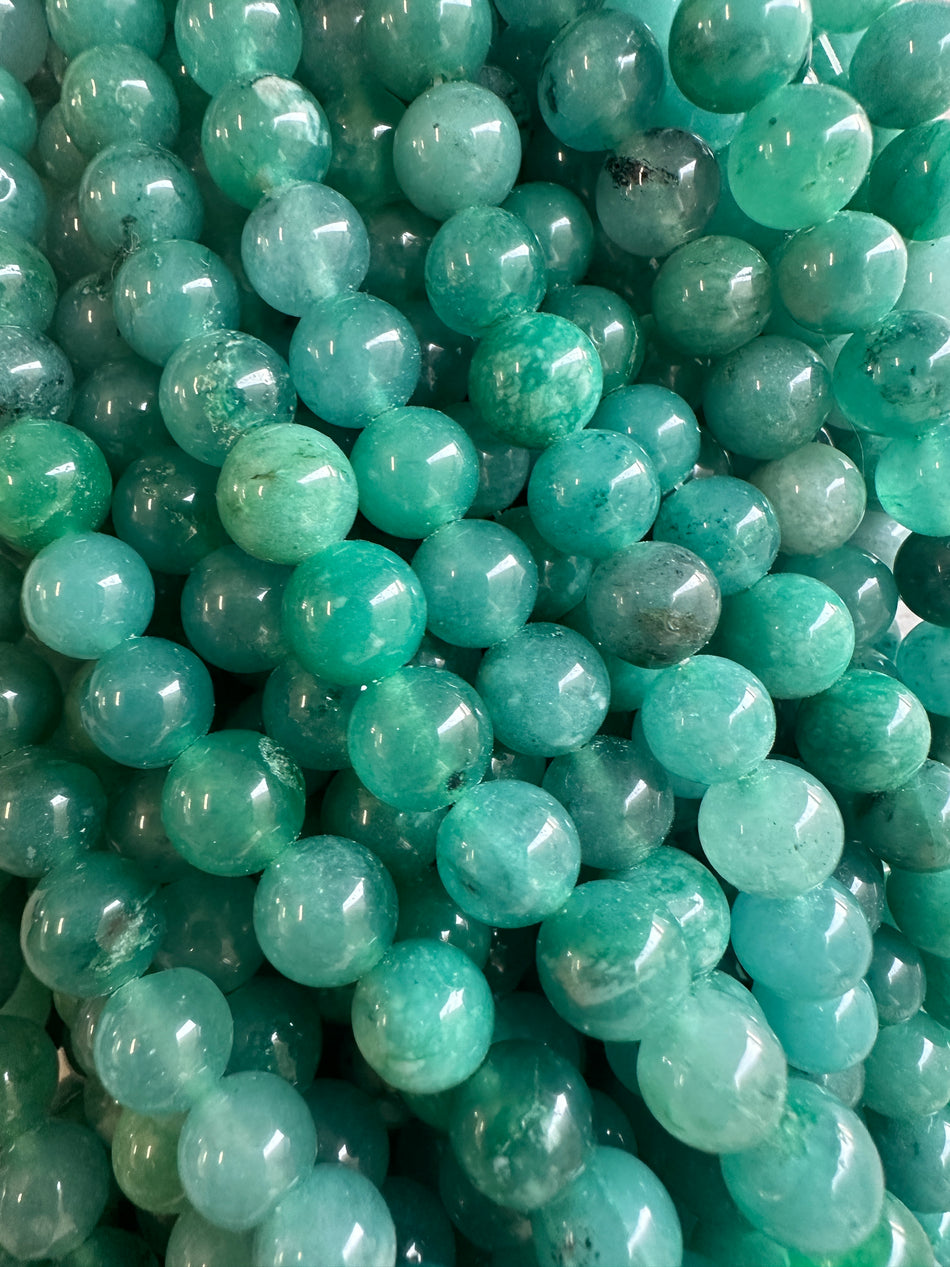 Round Teal Jade Bead Strand, 10mm