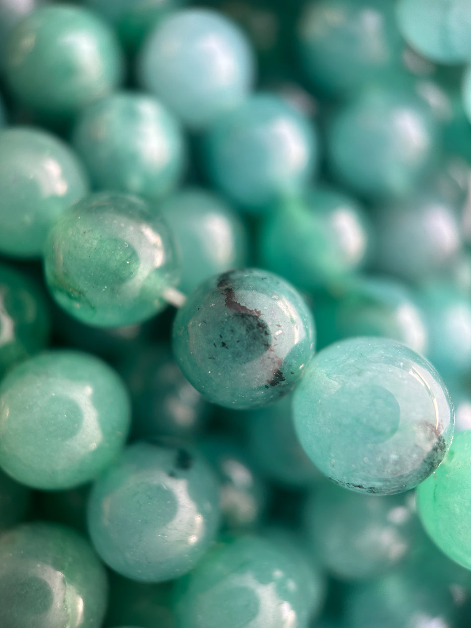 Round Teal Jade Bead Strand, 10mm