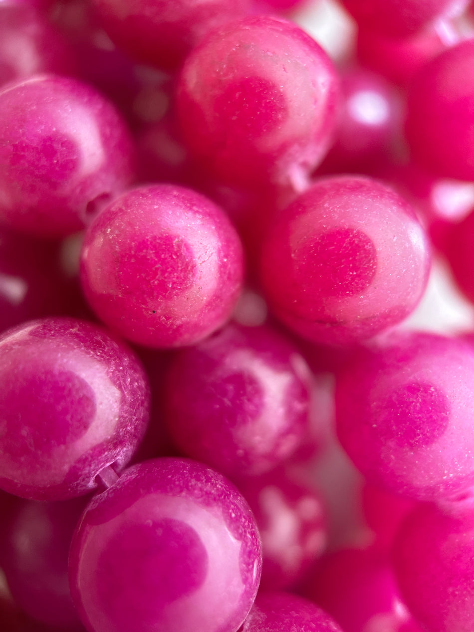 Round Magenta Jade Bead Strand, 10mm