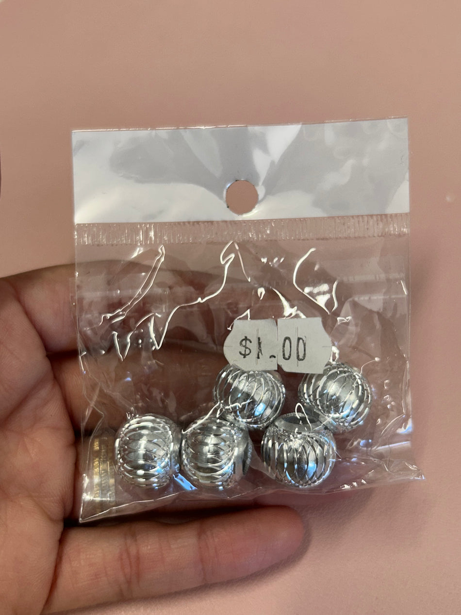 Silver Round Acrylic Beads 14mm, 5pcs