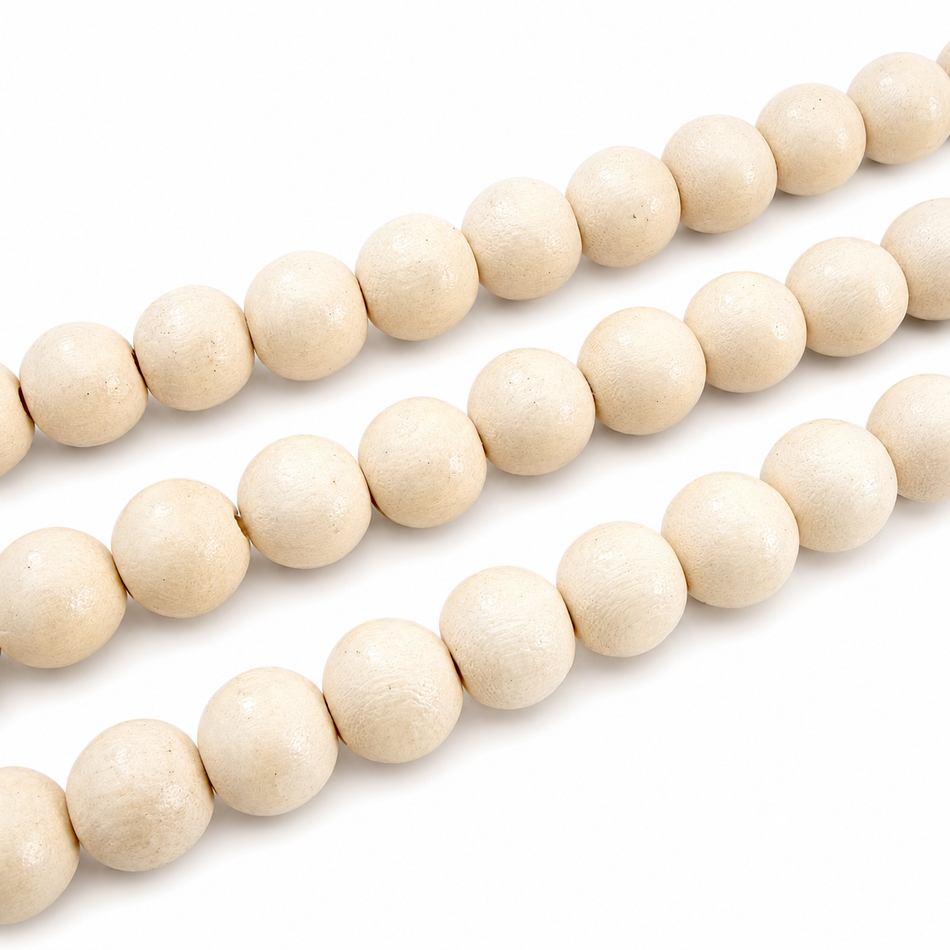Round Ivory Wood Bead Strand