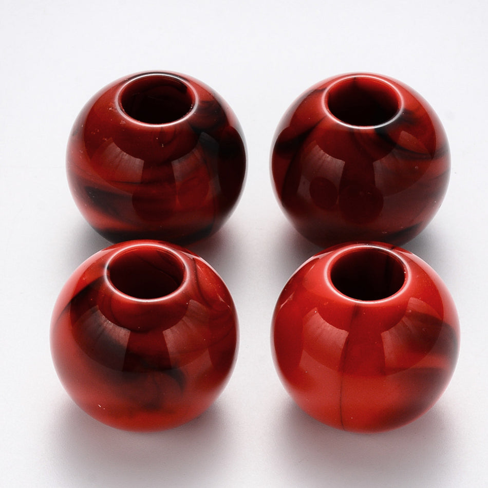 Red Acrylic Large Hole Beads 30mm, 2pcs