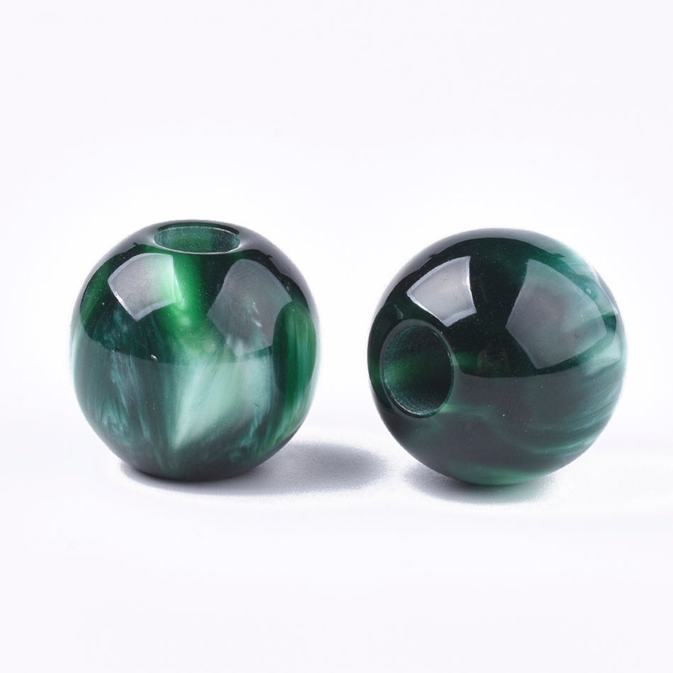 Green Resin Large Hole Bead, 2pcs