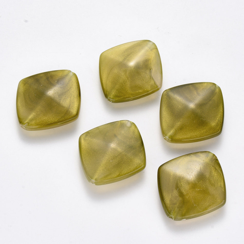 Acrylic Olive Green Diamond Beads, 10pcs