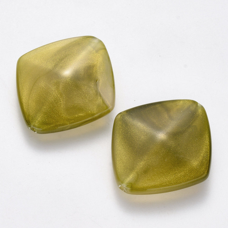 Acrylic Olive Green Diamond Beads, 10pcs