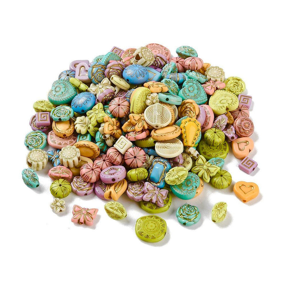 Multi-Shaped Solid Color Acrylic Beads, 40pcs