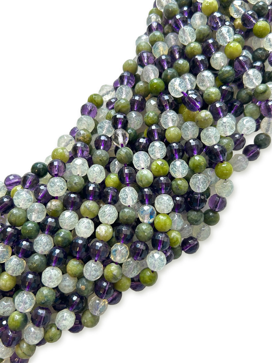 Multi Gemstone Faceted Round Bead Strand, 8mm