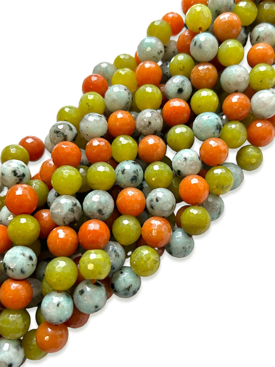 Multi Gemstone Faceted Round Bead Strand, 12mm