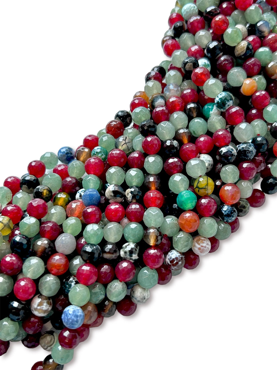 Multicolor Faceted Round Jade and Agate Strand, 8mm