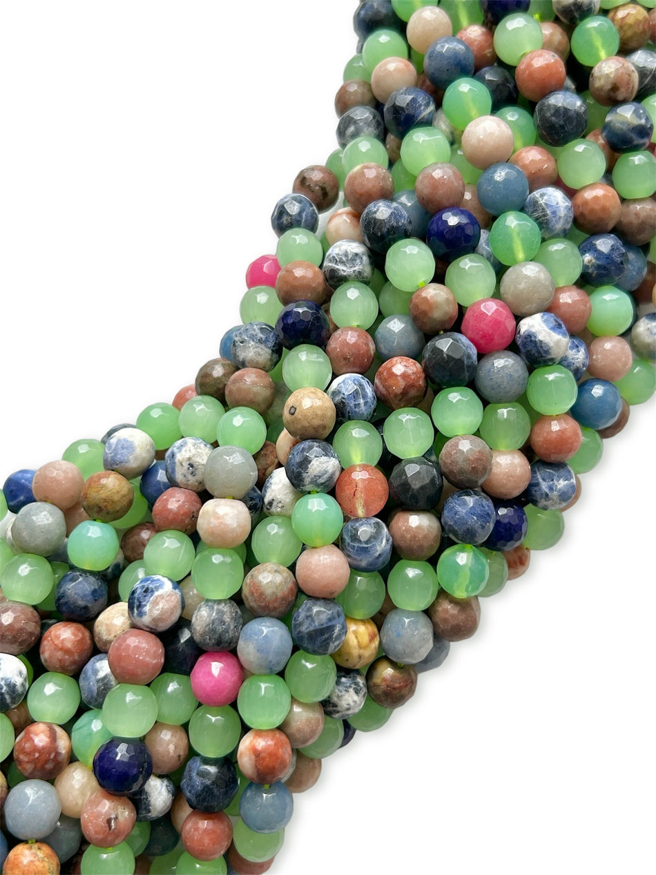 Multi Gemstone Faceted Round Bead Strand, 10mm