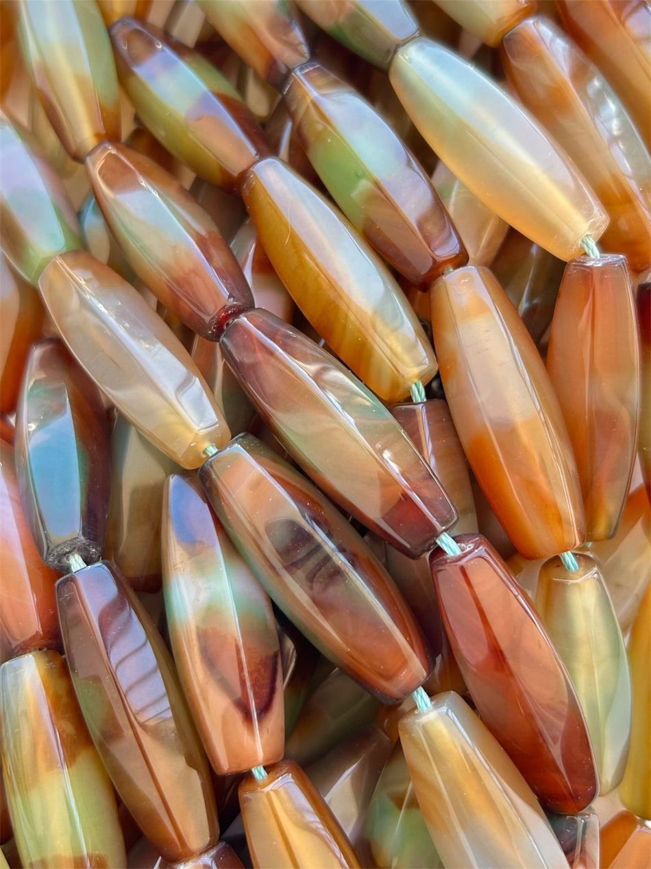 Faceted Brown Tone Cylinder Agate Strand, 40mm