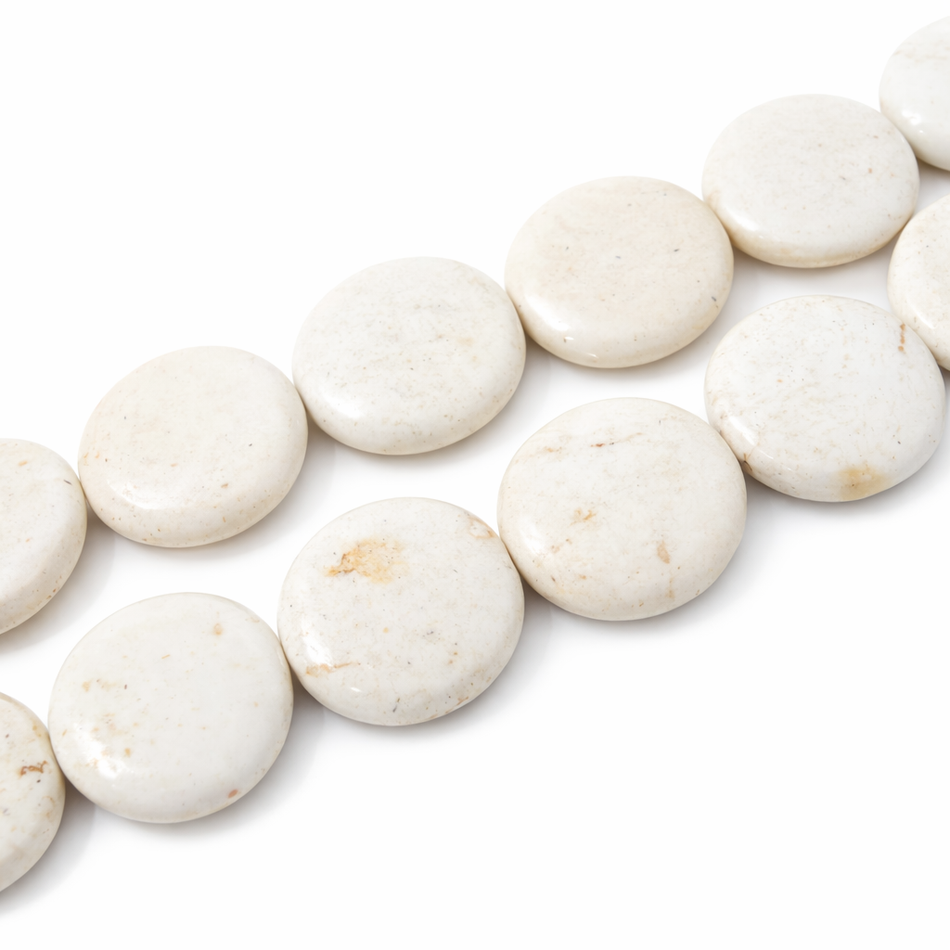 Round Natural White Gemstone Coin Bead 30mm Strand
